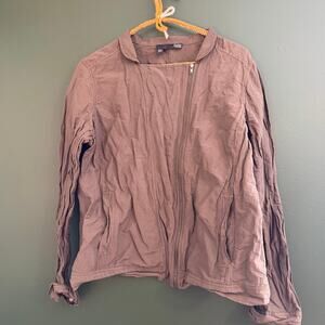 Eileen Fisher Women’s Cotton Waxed Canvas Moto Jacket L EUC Brown Taupe